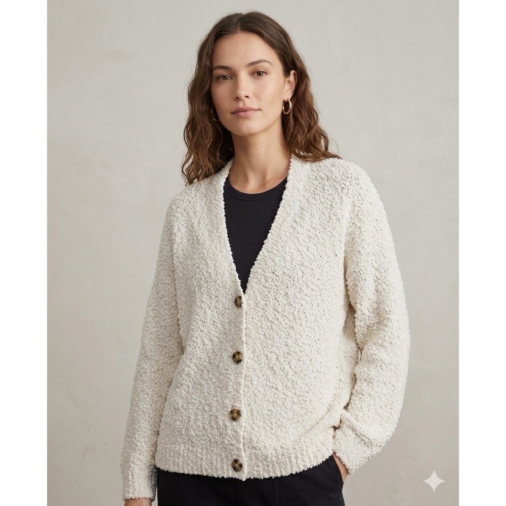 Sanctuary Oversized Bouclé Chunky Knit V-Neck Cardigan Cream/Ivory Soft XXL NEW